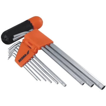 DEDRA Hatlapfejű (imbus) colos kulcs készlet, 9db,  CrV, (1/6"", 5/64"", 3/32"", 1/8"", 5/32"", 3/16"", 1/4"", 5/16"", 3/8"") hosszított, PVC tartóval