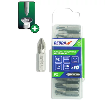 DEDRA Csavarhúzó bitek Pozidriv PZ3x25mm, 10db műanyag doboz.