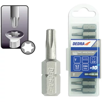 DEDRA Csavarhúzó bitek Torx T20x25mm, 10db műanyag doboz.