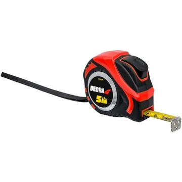 DEDRA 8m/25mm mérőszalag, piros, automata blokkolás, mágnes, kétoldalas szalag, nylon, bliszter