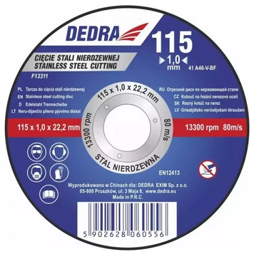 DEDRA 125x1,0x22,2 rozsdamentes acélra